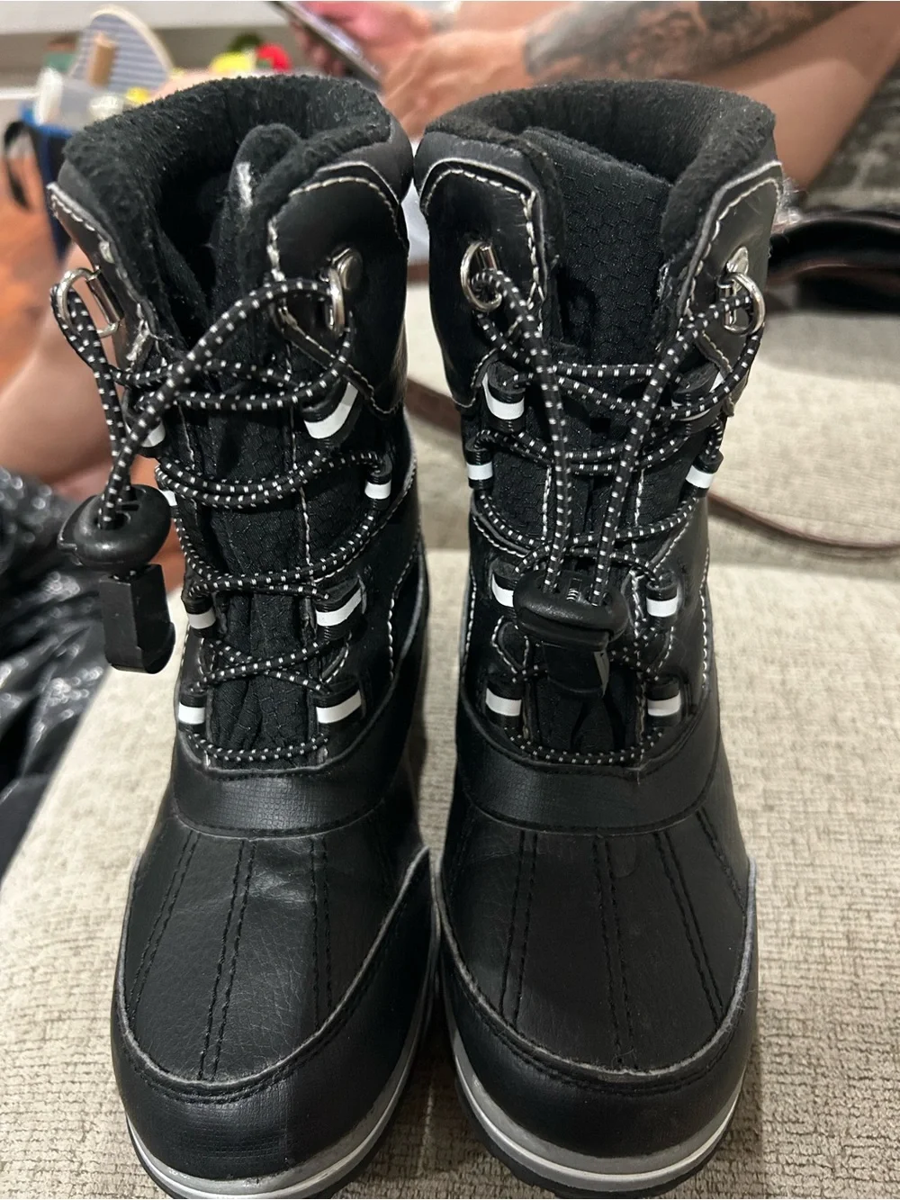 totes Black Kids Waterproof Snow Boots with Bungee Lace